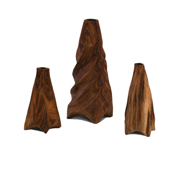 Hand-Carved Wooden Vases (Set of 3)