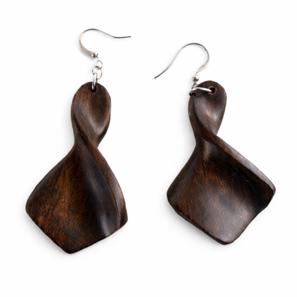 Twisted Ebony Wooden Drop Earrings